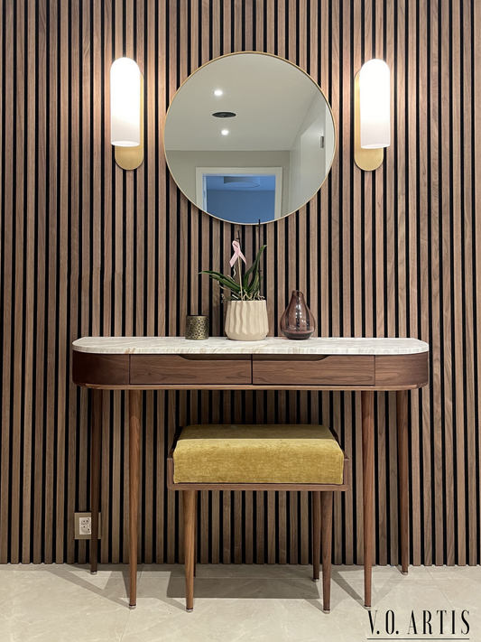 Modern Console Table in Solid American Walnut Wood and Marble Top