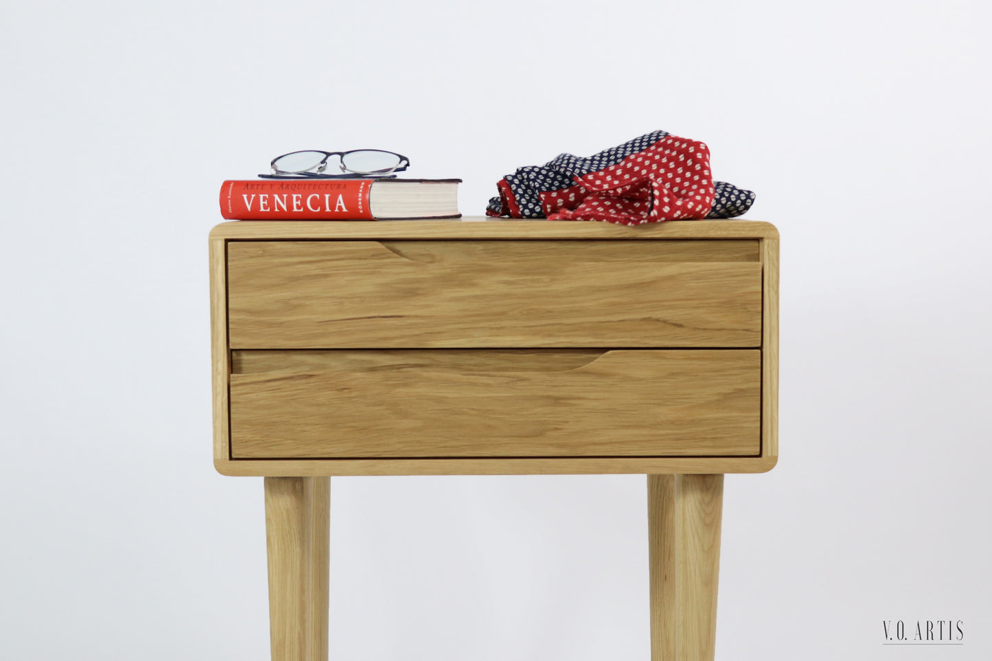 Nightstand with two drawers in solid  Oak  wood