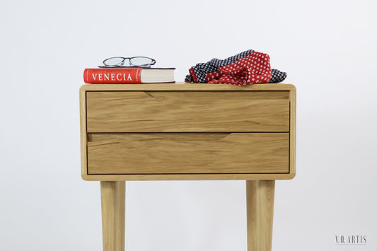 Nightstand with two drawers in solid  Oak  wood