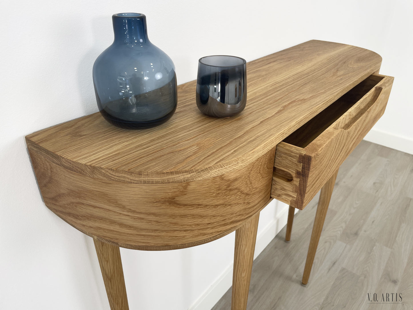 Console Table with drawer and 4 Legs in solid American Oak or Walnut