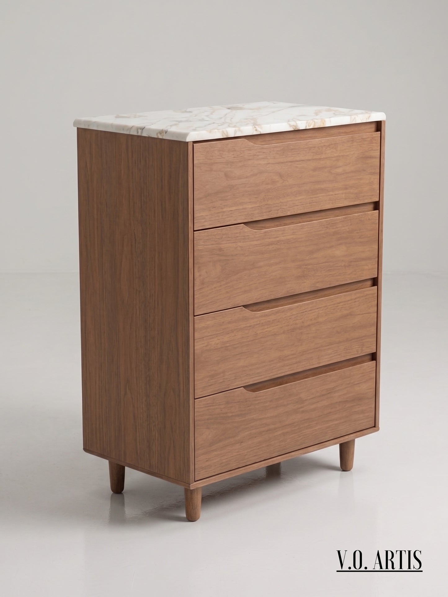 Solid Oak Walnut 4-Drawer Dresser | Marble Top Chest | Handmade Spain