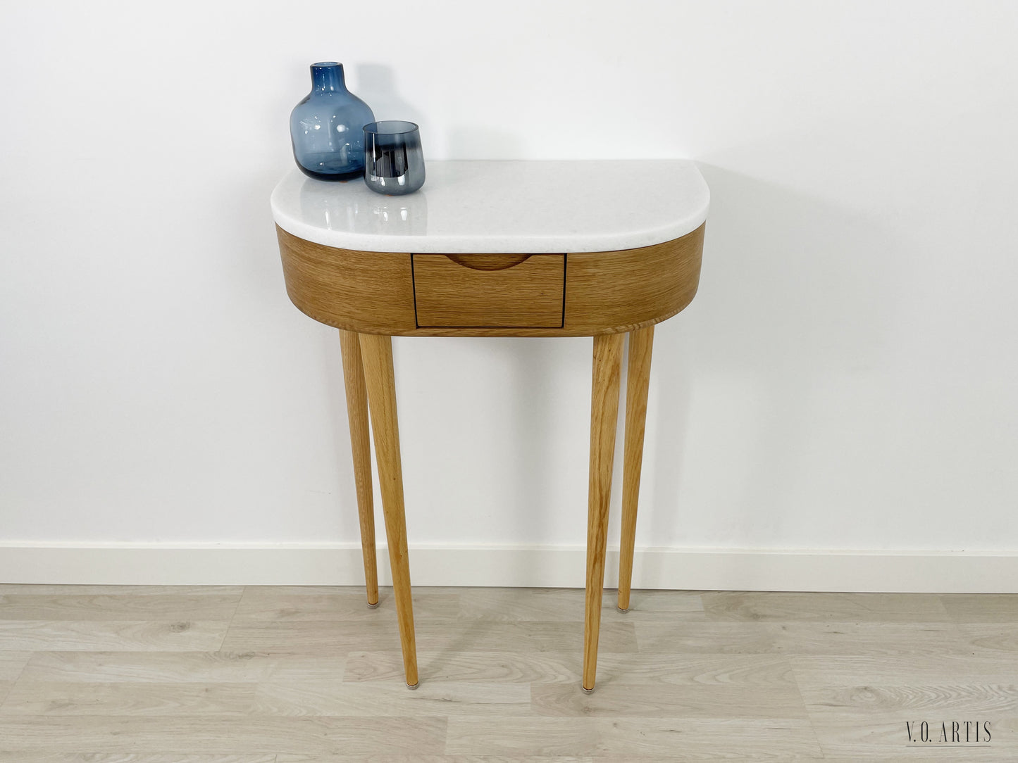 Console table small  in Oak or Walnut with Marble top