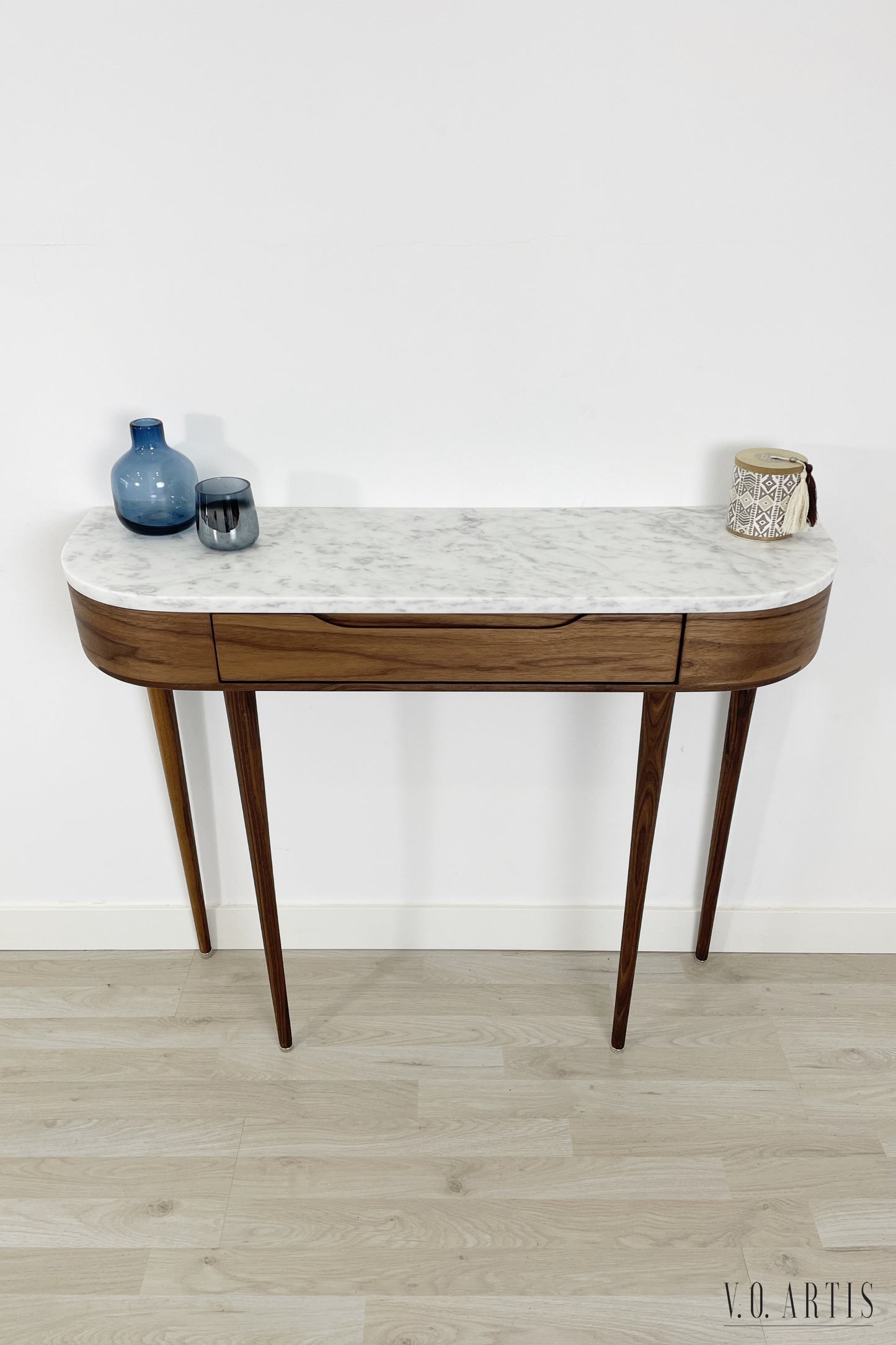 Marble Console Table.  Walnut Hallway Table, Modern Wood Entryway Furniture