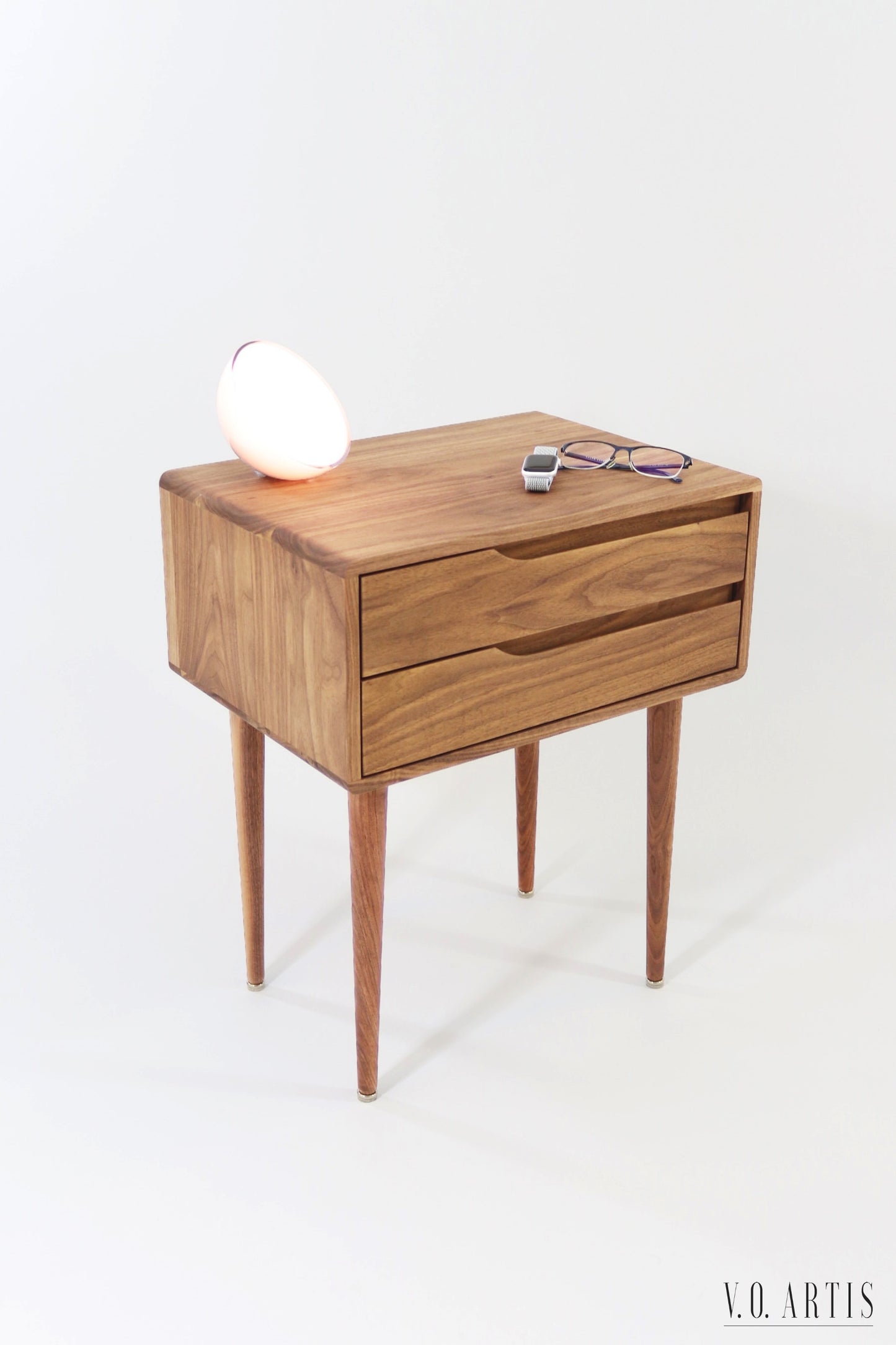 Bedside table with two drawers in solid Walnut wood