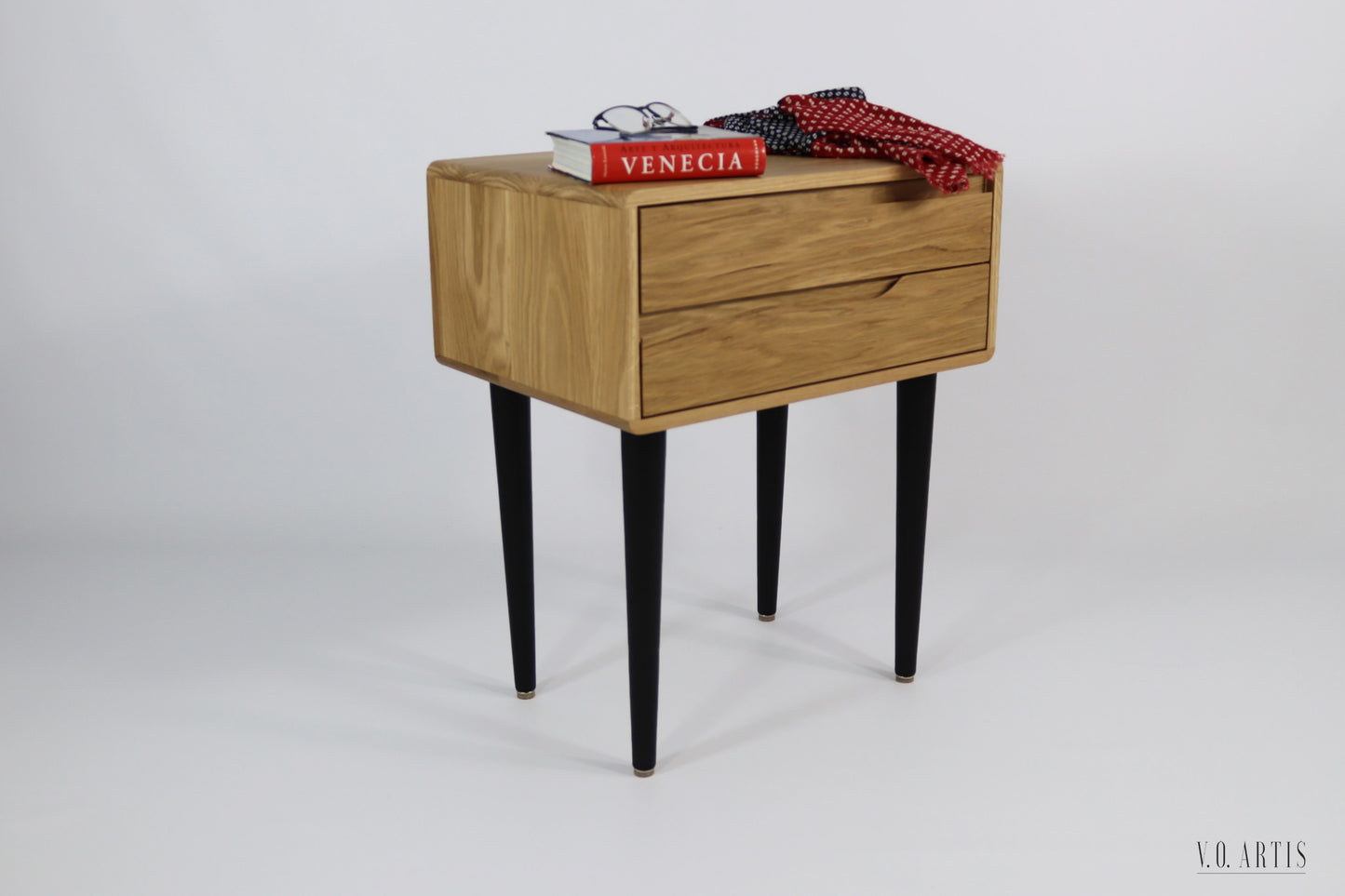 Nightstand with two drawers in solid  Oak  wood