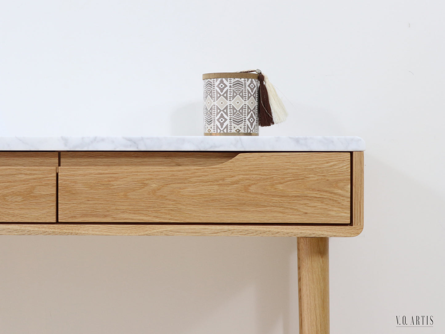 Console table with 3 drawers and 4 Legs in solid American Oak  with Marble top