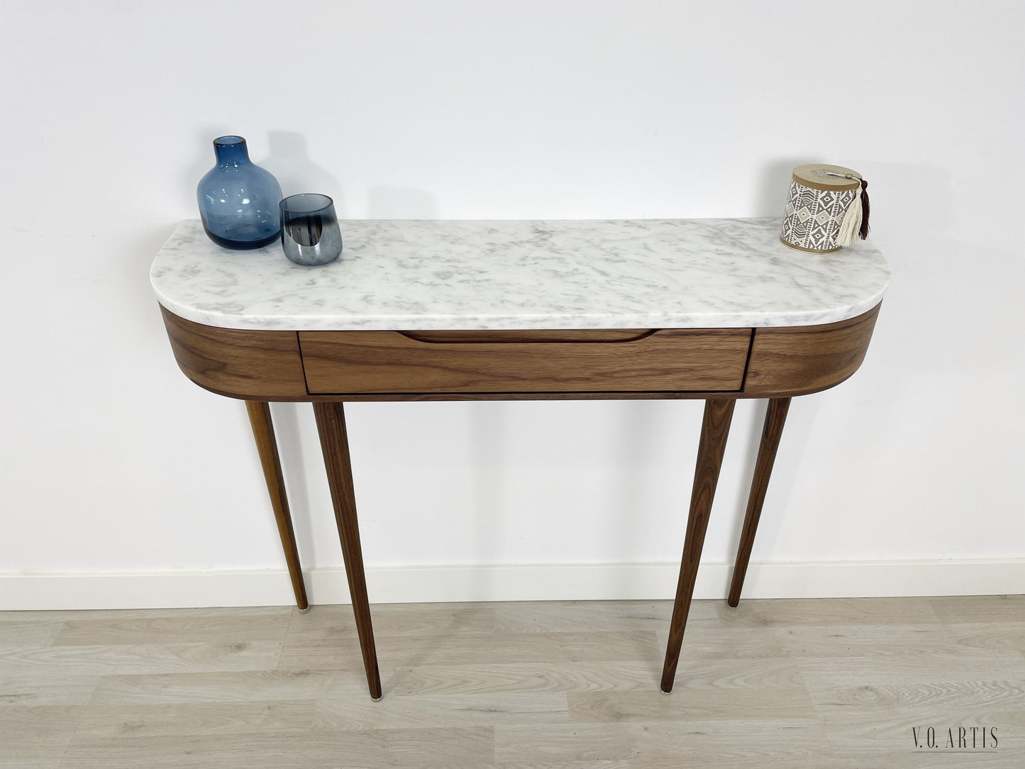 Marble Console Table.  Walnut Hallway Table, Modern Wood Entryway Furniture