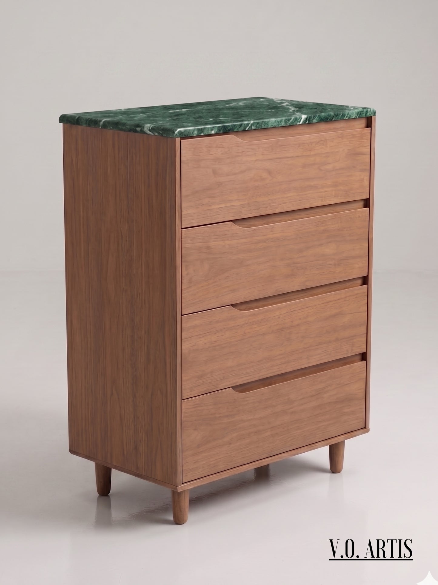 Solid Oak Walnut 4-Drawer Dresser | Marble Top Chest | Handmade Spain
