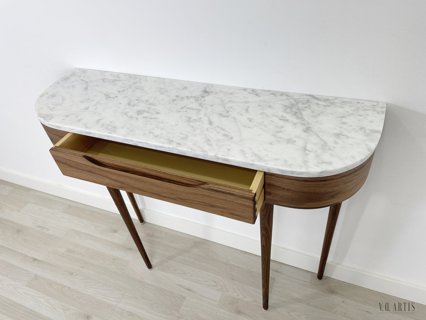 Marble Console Table.  Walnut Hallway Table, Modern Wood Entryway Furniture
