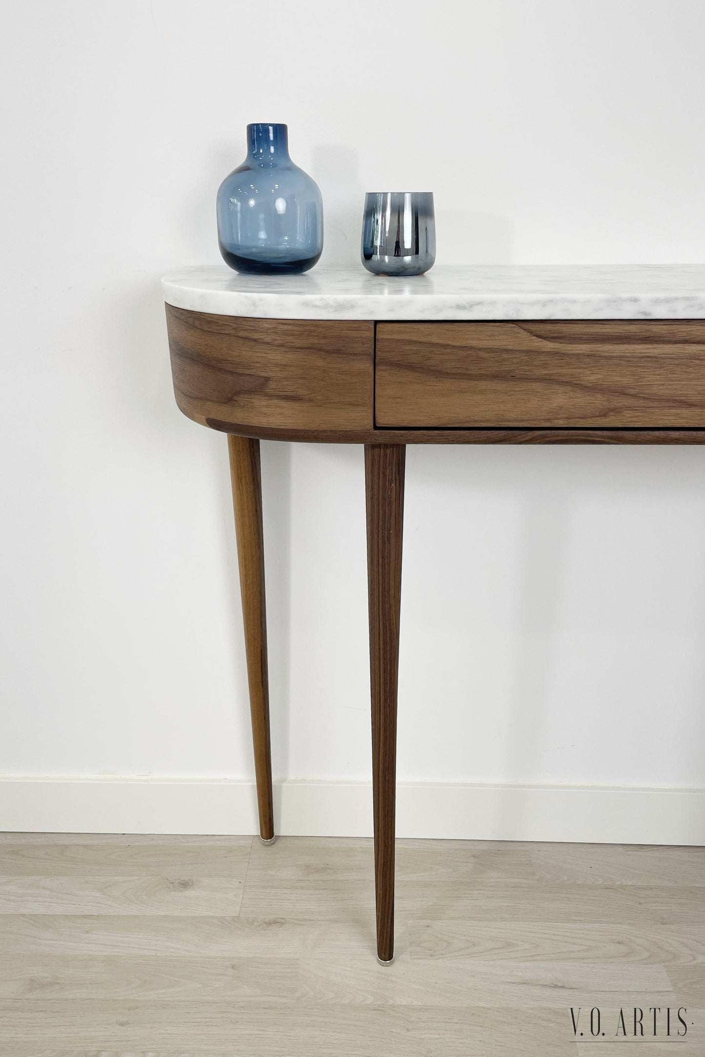 Marble Console Table.  Walnut Hallway Table, Modern Wood Entryway Furniture