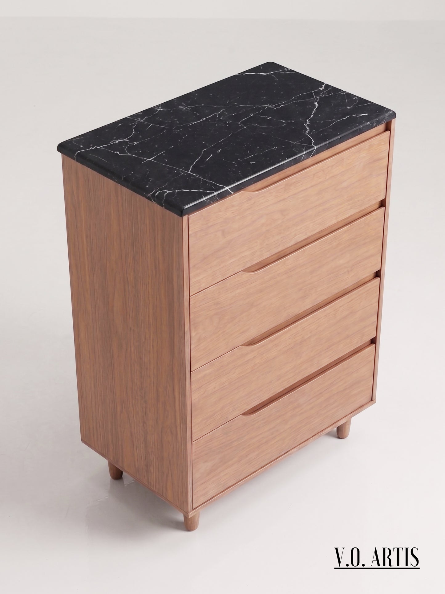 Solid Oak Walnut 4-Drawer Dresser | Marble Top Chest | Handmade Spain