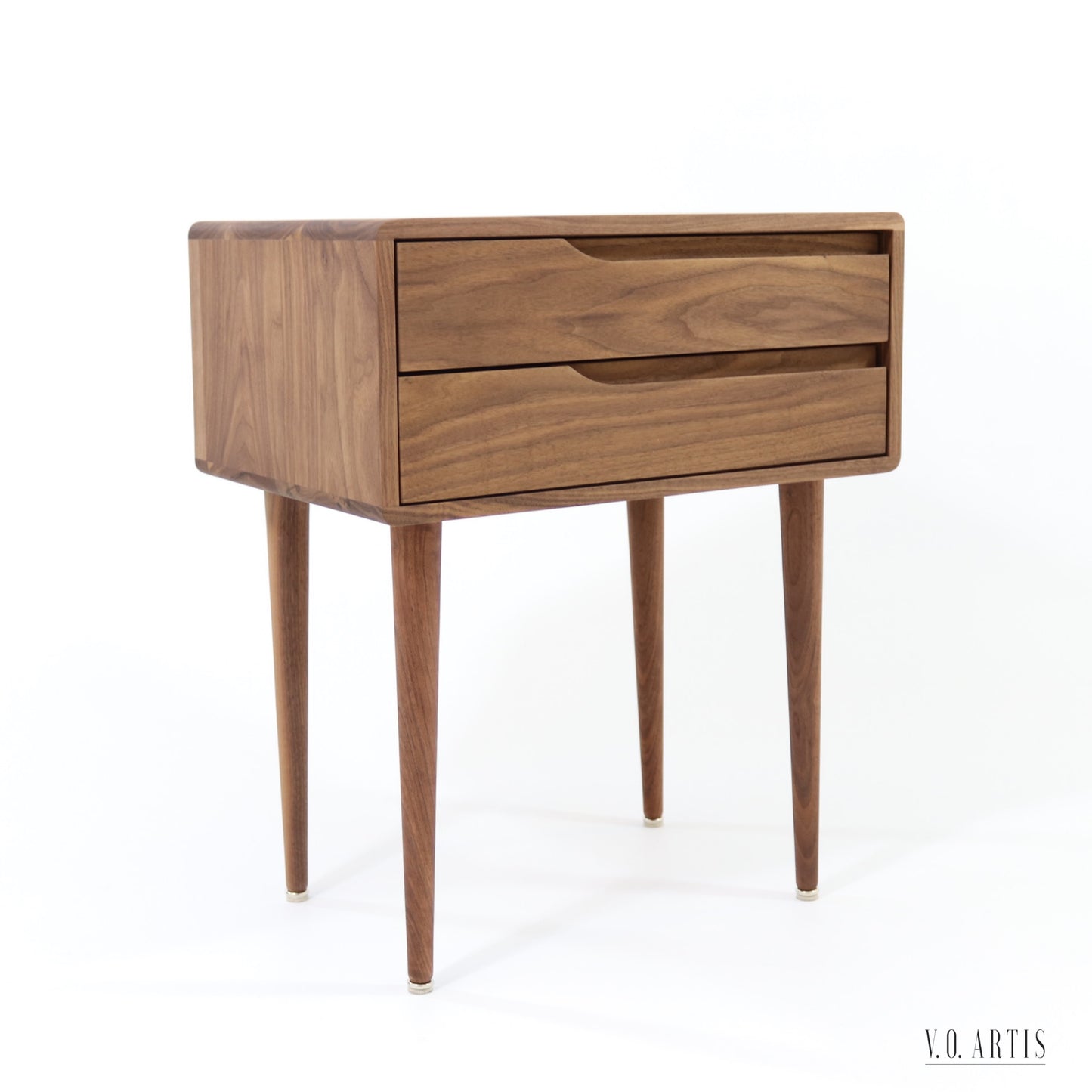 Bedside table with two drawers in solid Walnut wood