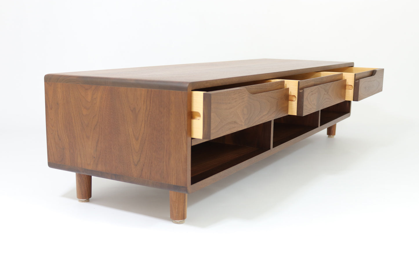 TV Stand, TV Cabinet, TV Console with 3 drawers and shelves in solid American Walnut or Oak