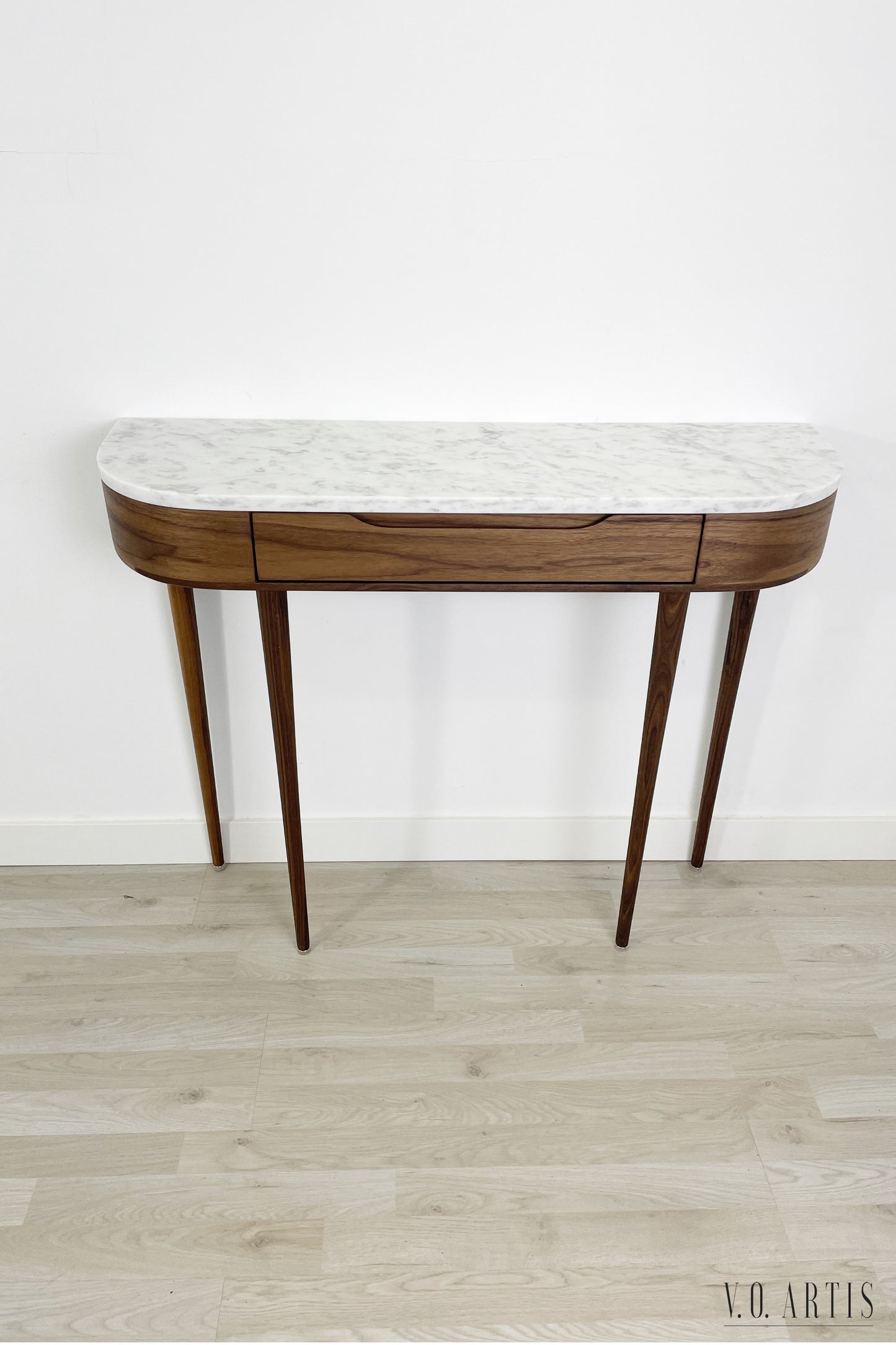 Marble Console Table.  Walnut Hallway Table, Modern Wood Entryway Furniture
