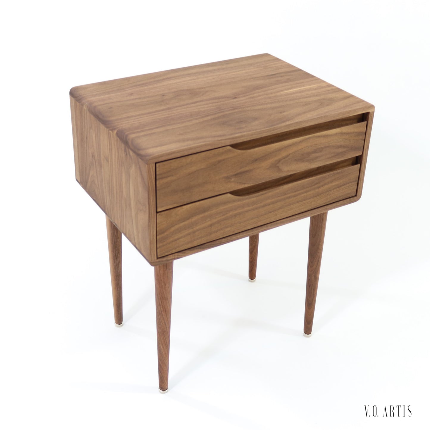 Bedside table with two drawers in solid Walnut wood