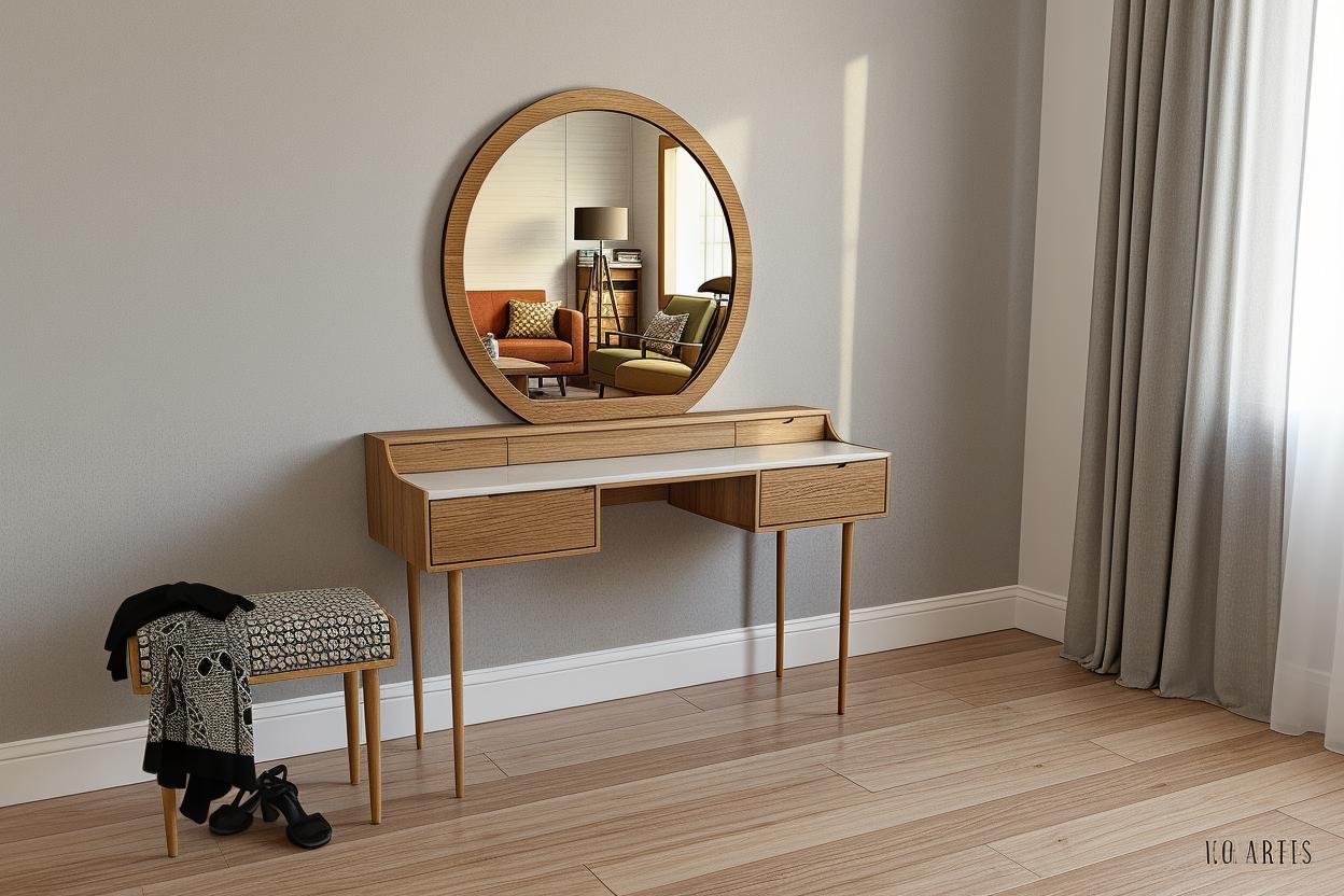 Vanity , Dressing Table  in solid American Oak or Walnut and marble top