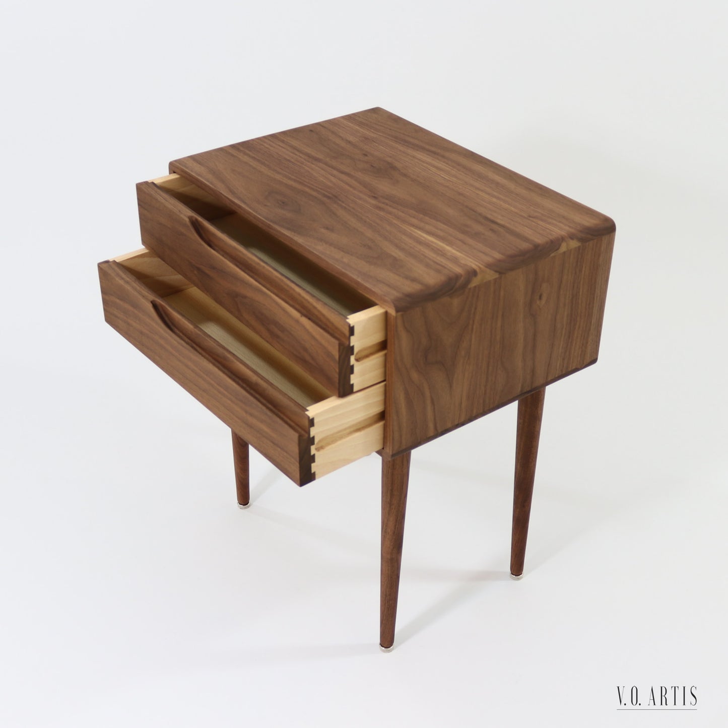 Bedside table with two drawers in solid Walnut wood