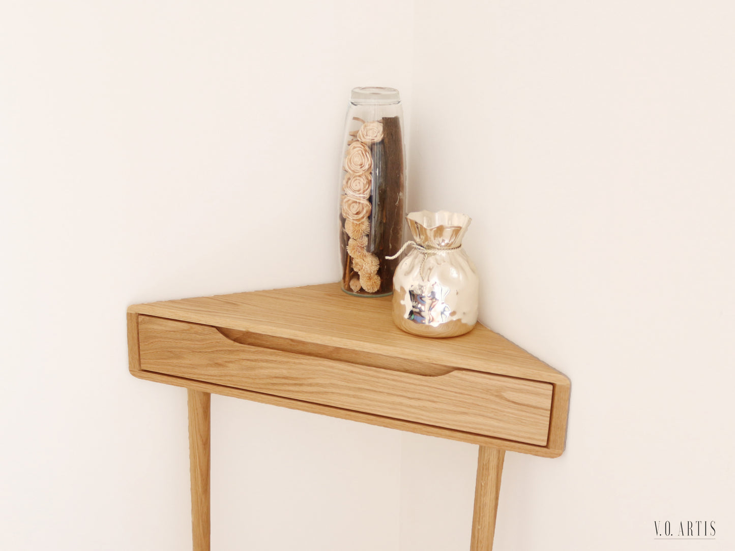 Corner console table in Solid Walnut or Oak