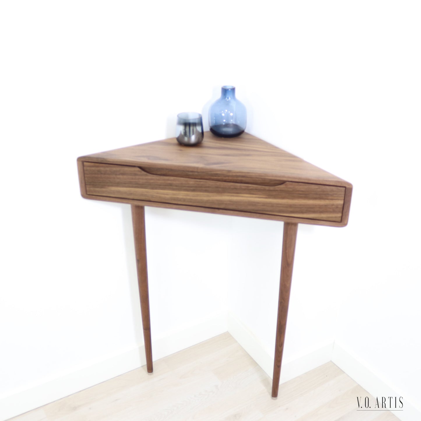 Corner console table in Solid Walnut or Oak