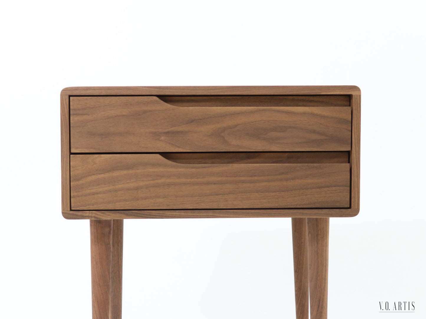 Bedside table with two drawers in solid Walnut wood