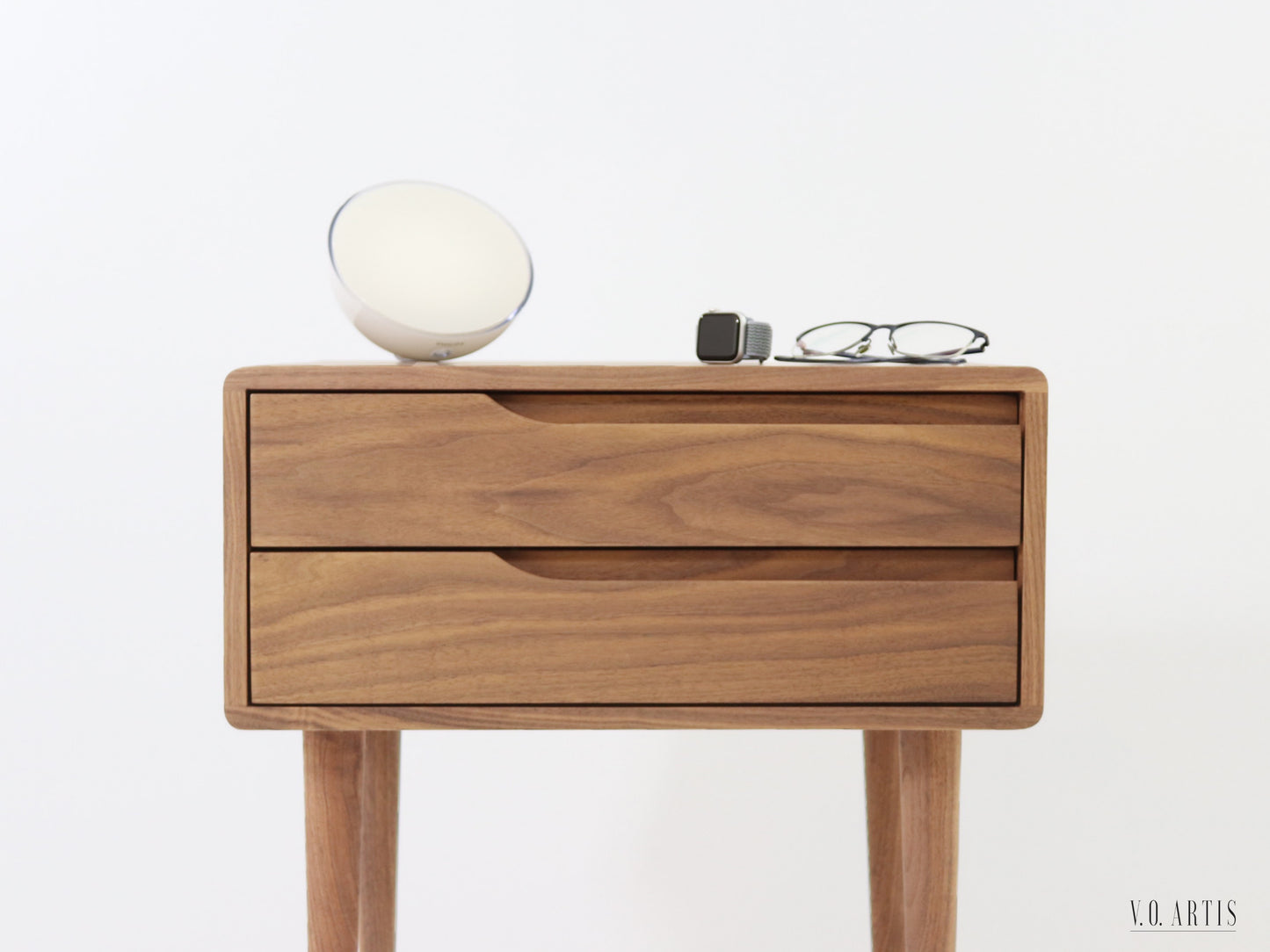 Bedside table with two drawers in solid Walnut wood