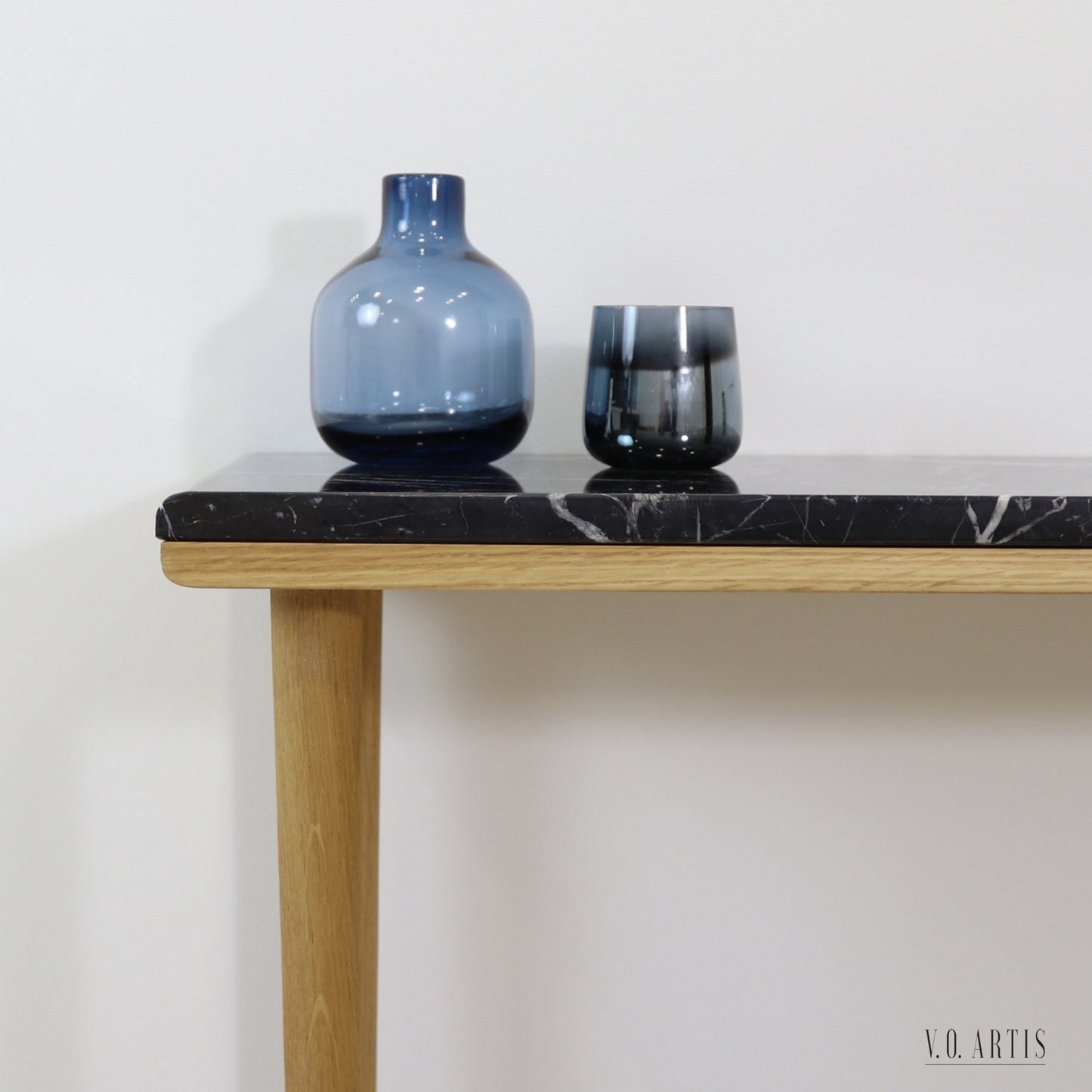 Coffee table with Marble Top, in solid American Walnut our Oak