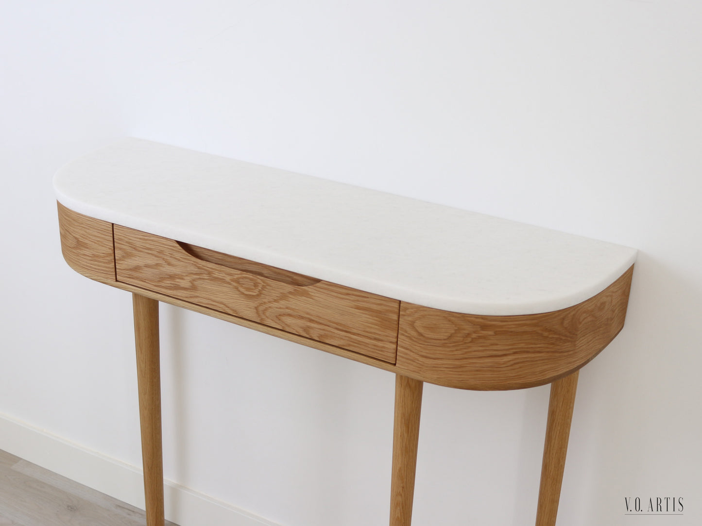 Marble Console Table.  Oak Hallway Table, Modern Wood Entryway Furniture