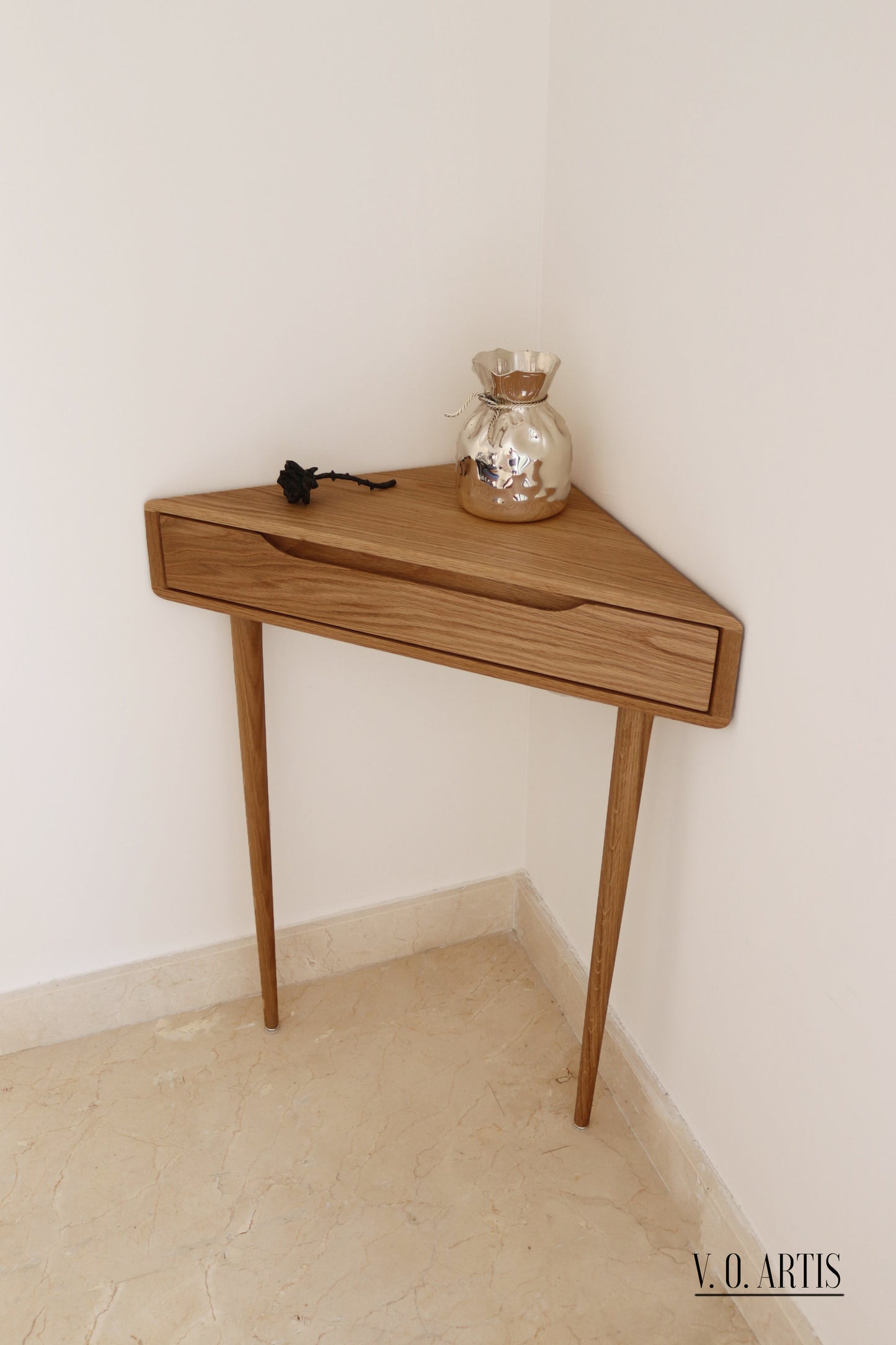 Corner console table in Solid Walnut or Oak