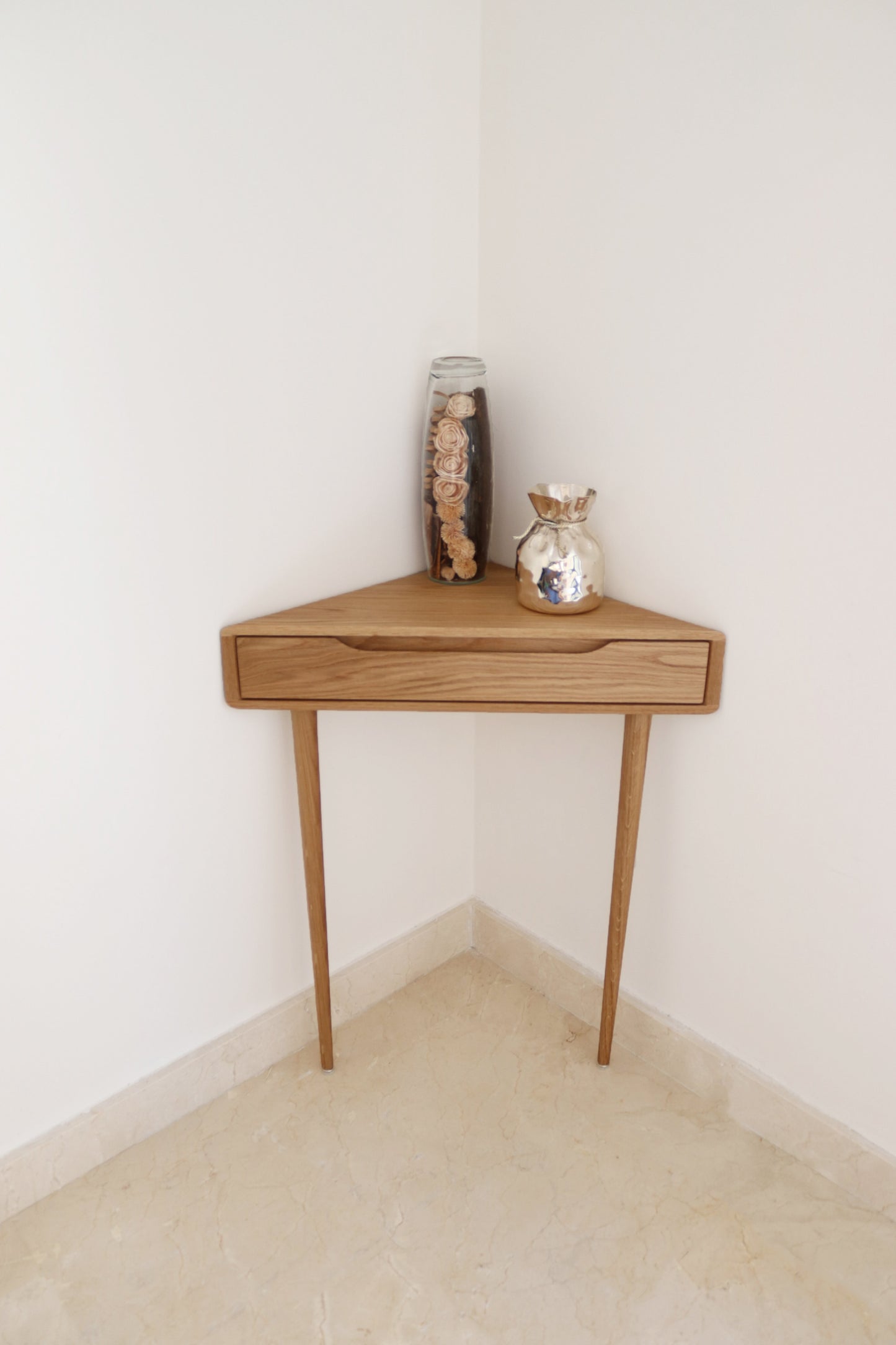 Corner console table in Solid Walnut or Oak