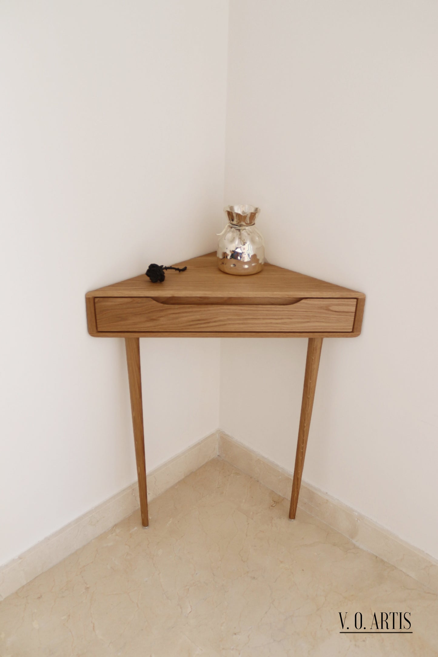 Corner console table in Solid Walnut or Oak