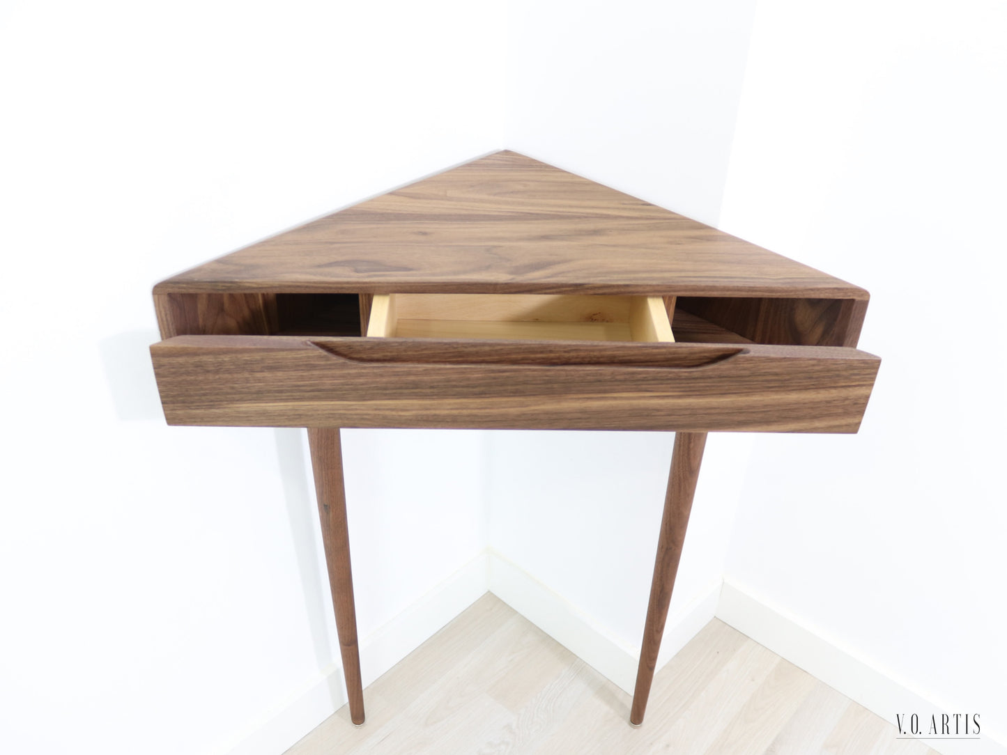 Corner console table in Solid Walnut or Oak