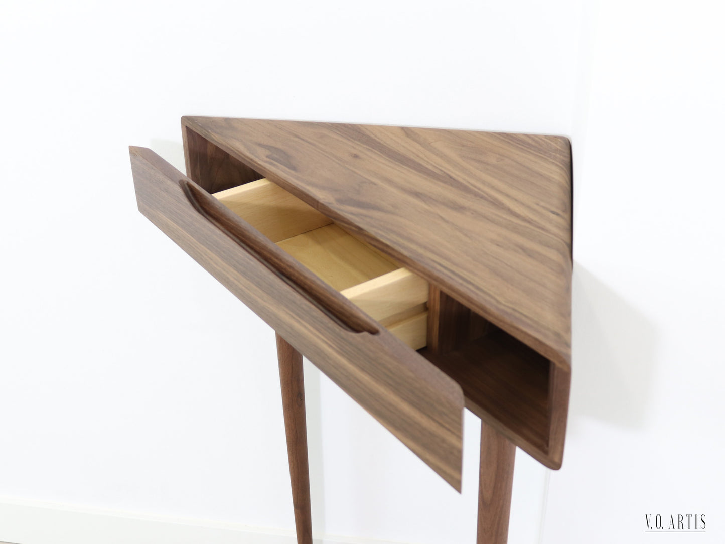 Corner console table in Solid Walnut or Oak