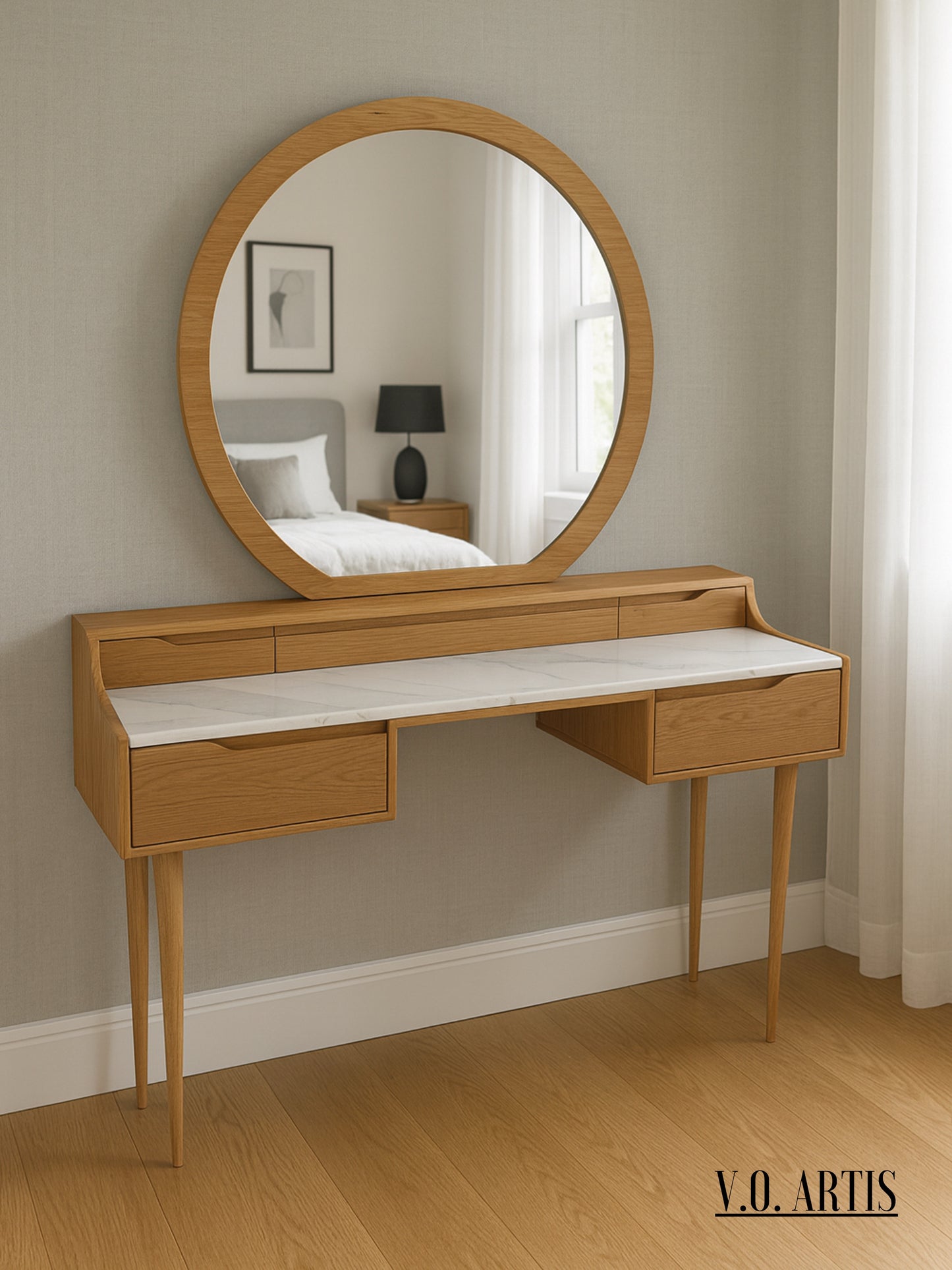 Vanity , Dressing Table  in solid American Oak or Walnut and marble top