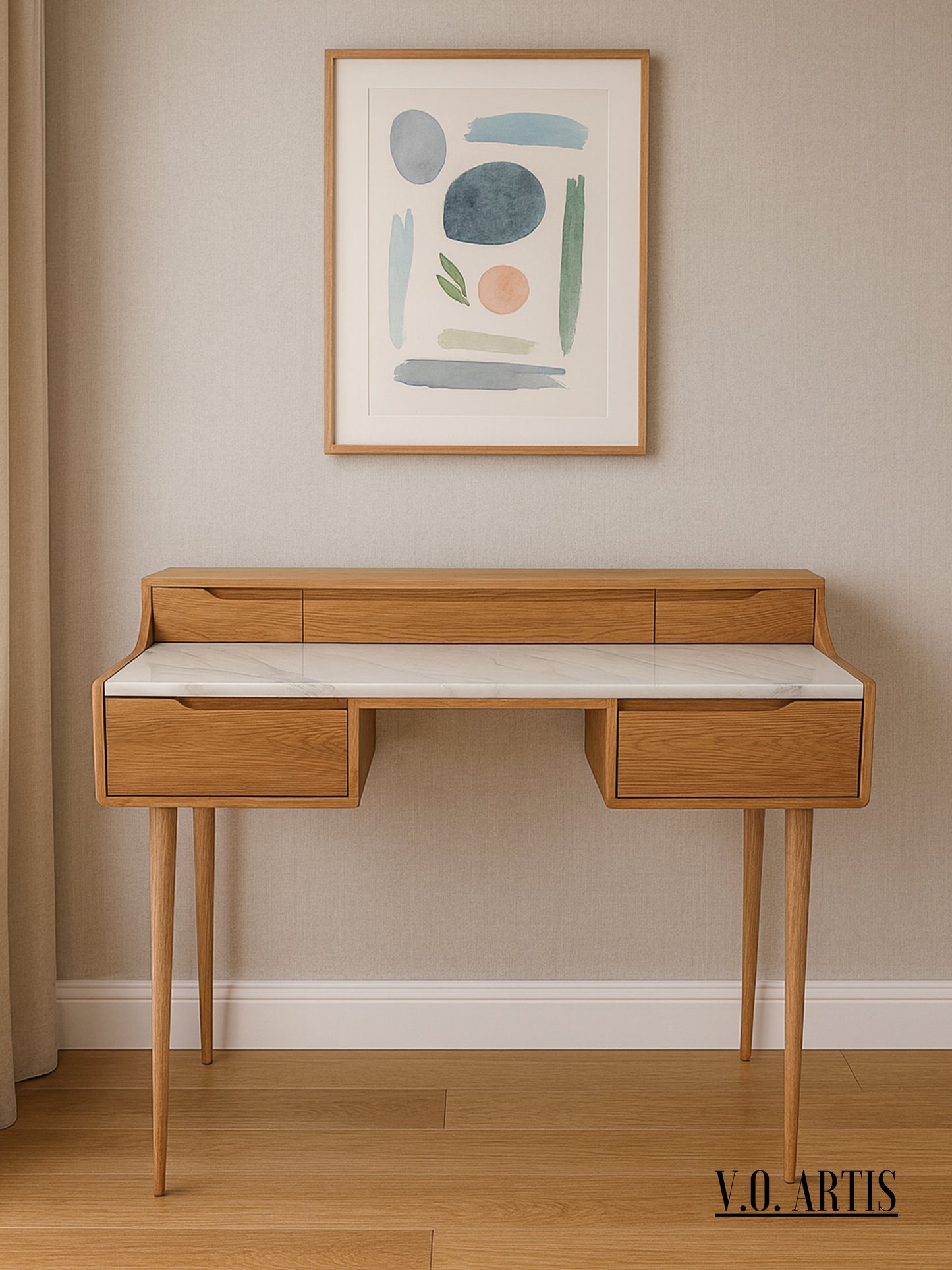 Vanity , Dressing Table  in solid American Oak or Walnut and marble top