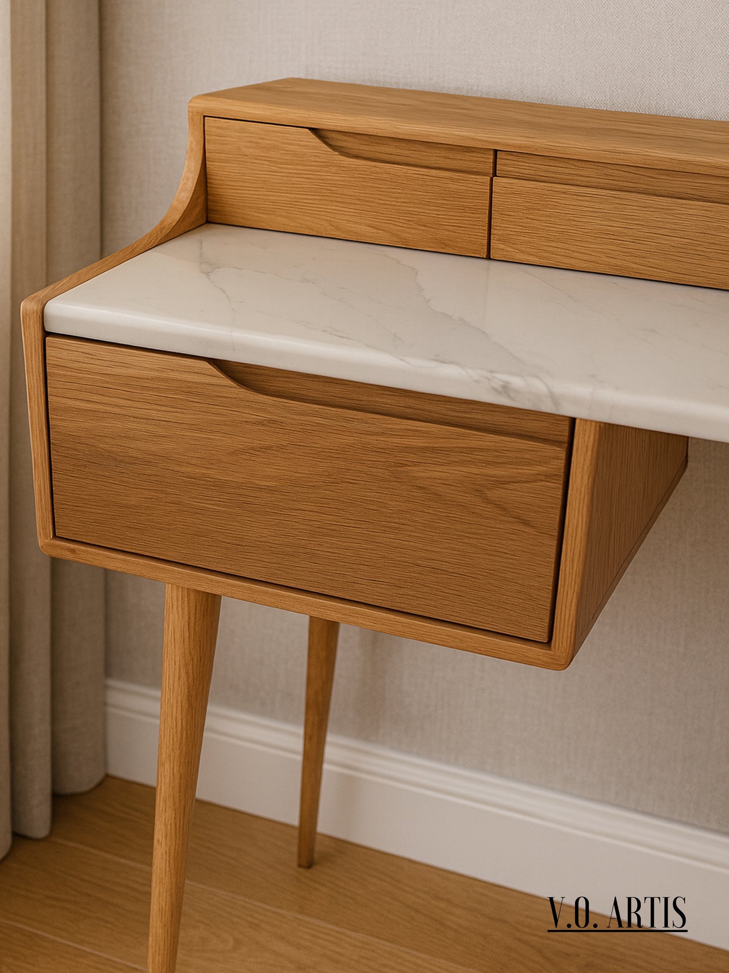 Vanity , Dressing Table  in solid American Oak or Walnut and marble top