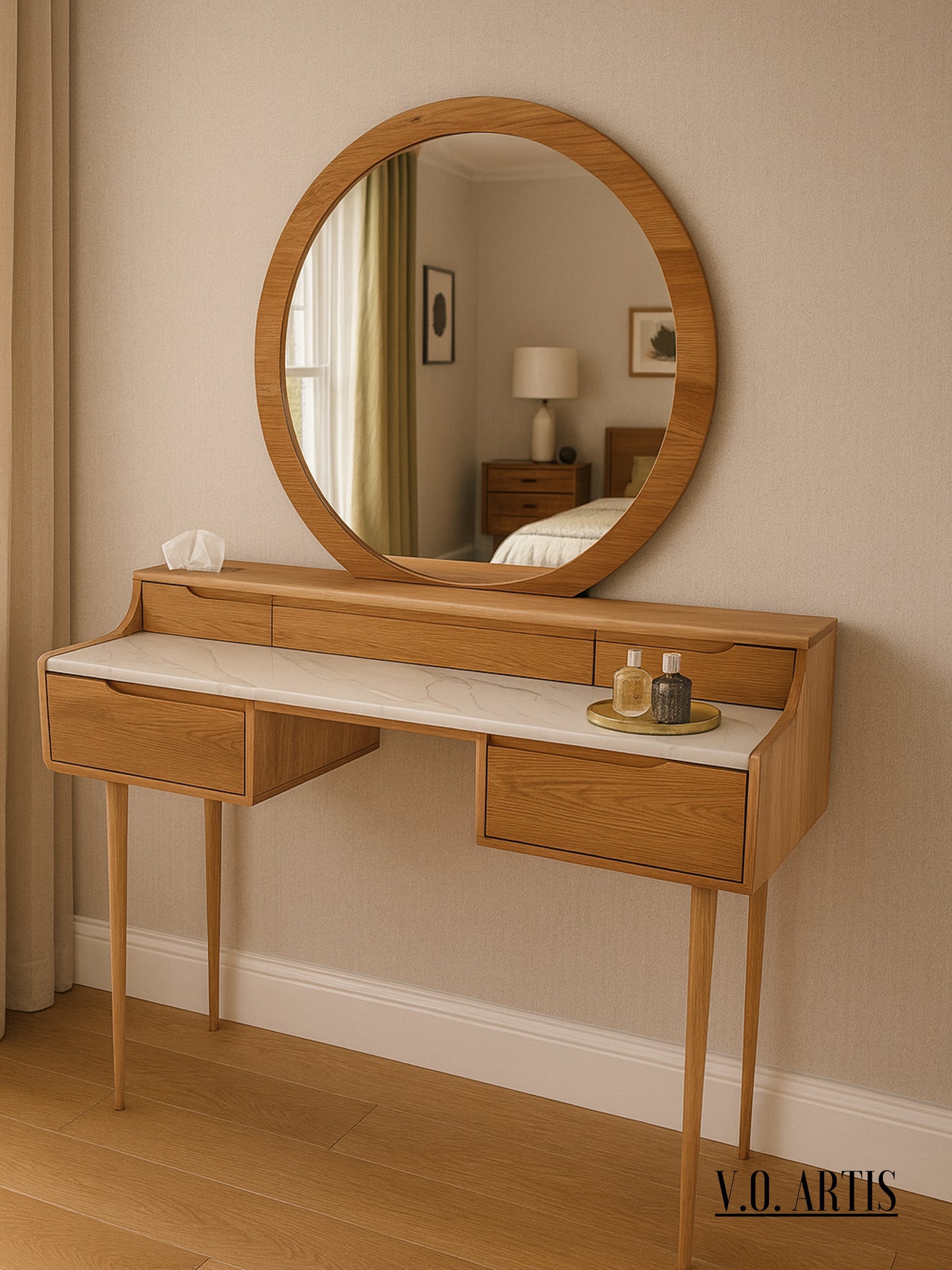 Vanity , Dressing Table  in solid American Oak or Walnut and marble top