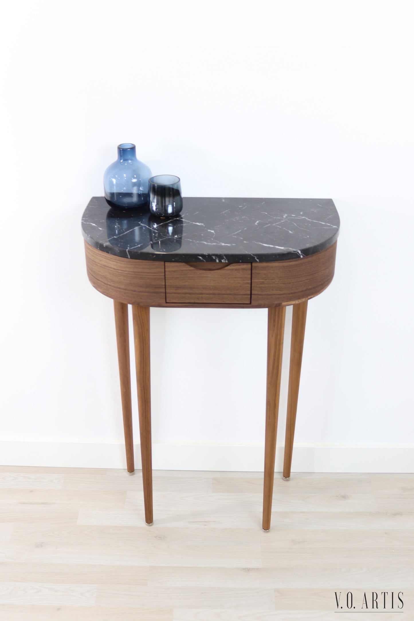 Console table small  in Oak or Walnut with Marble top