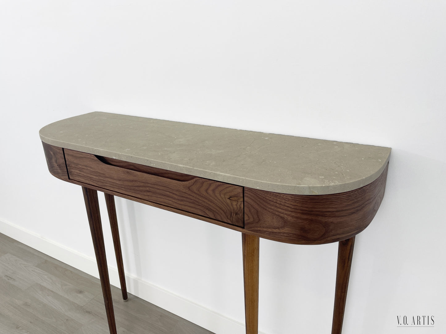 Marble Console Table.  Walnut Hallway Table, Modern Wood Entryway Furniture