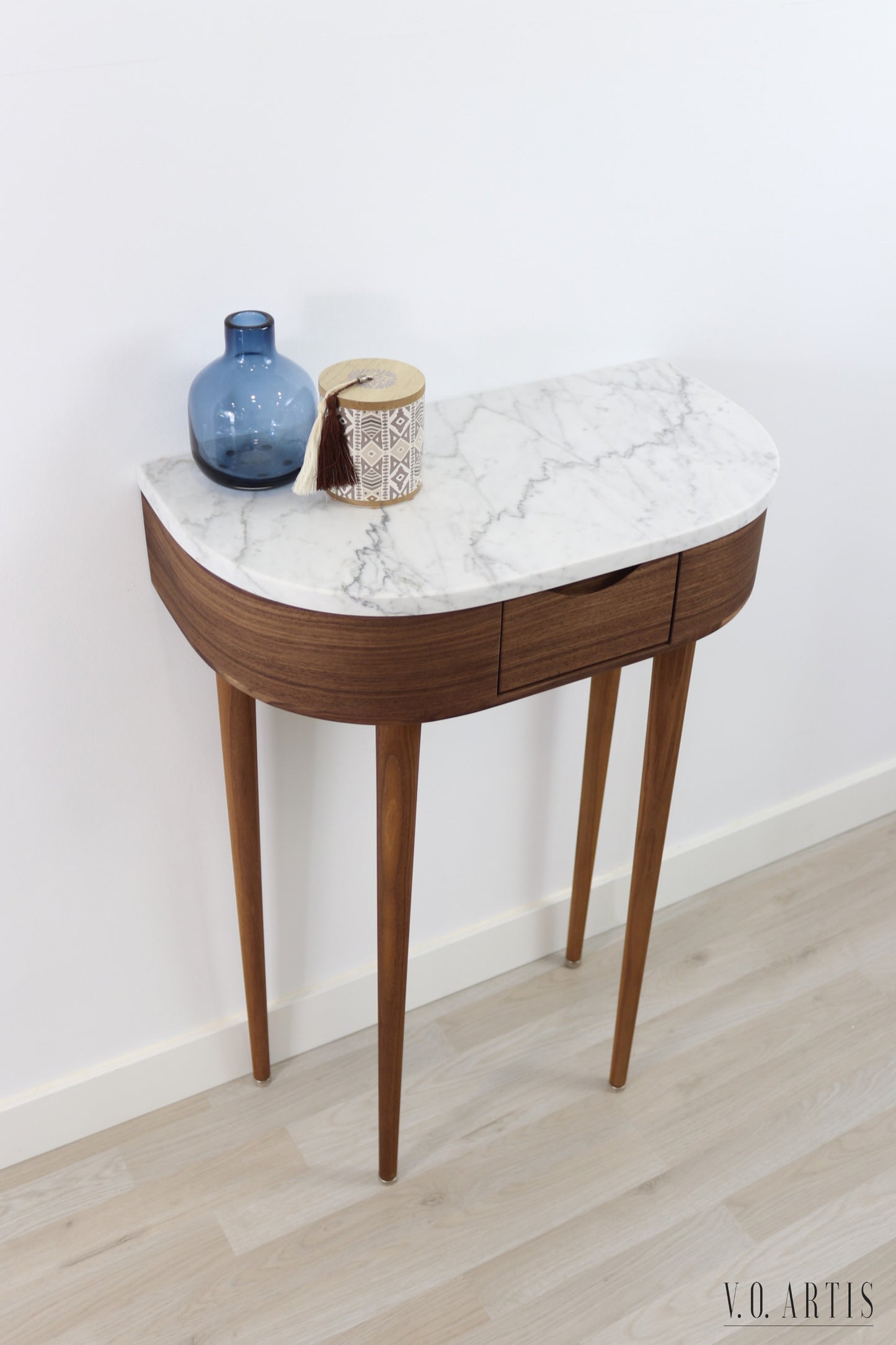 Console table small  in Oak or Walnut with Marble top