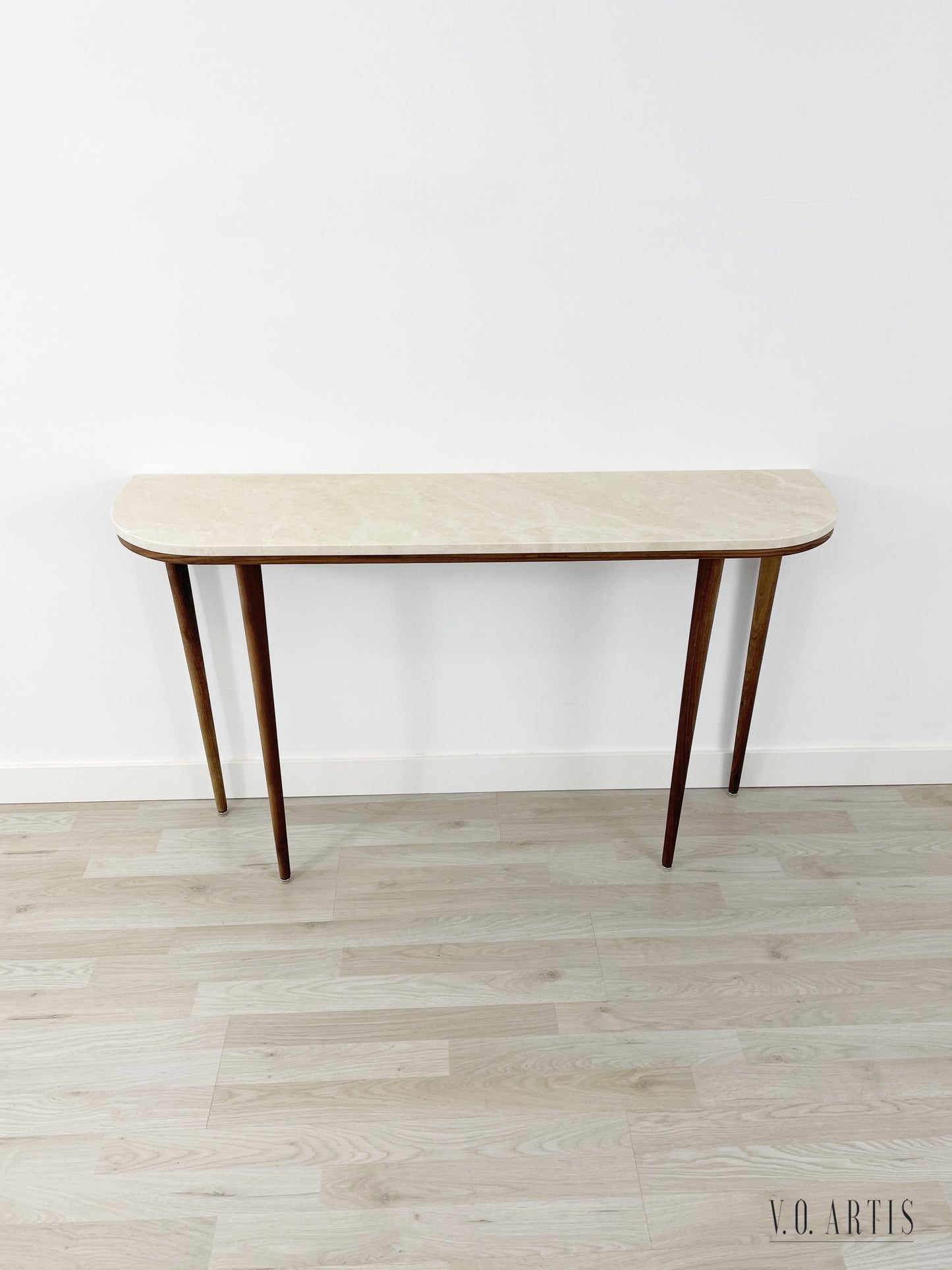 Curve console table narrow with 4 Legs in solid American Walnut and Marble top