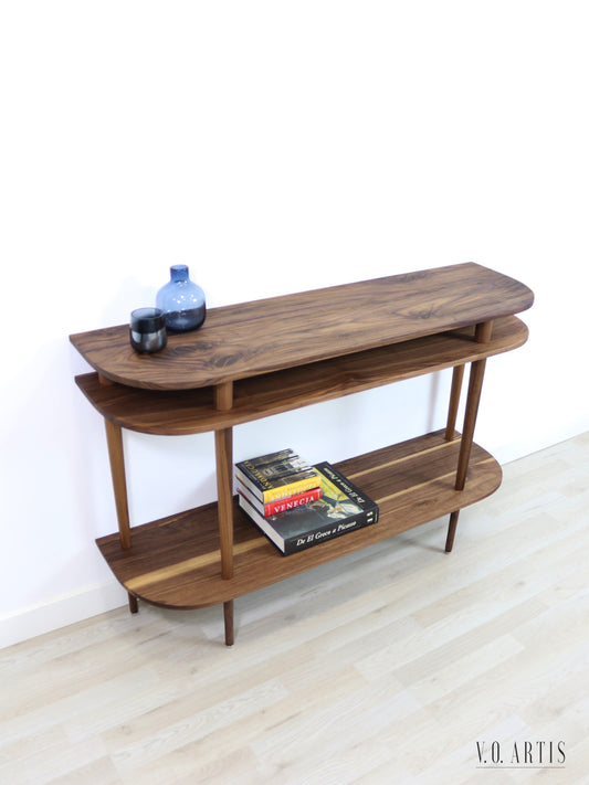 Console table with shelves in solid American Oak or Walnut