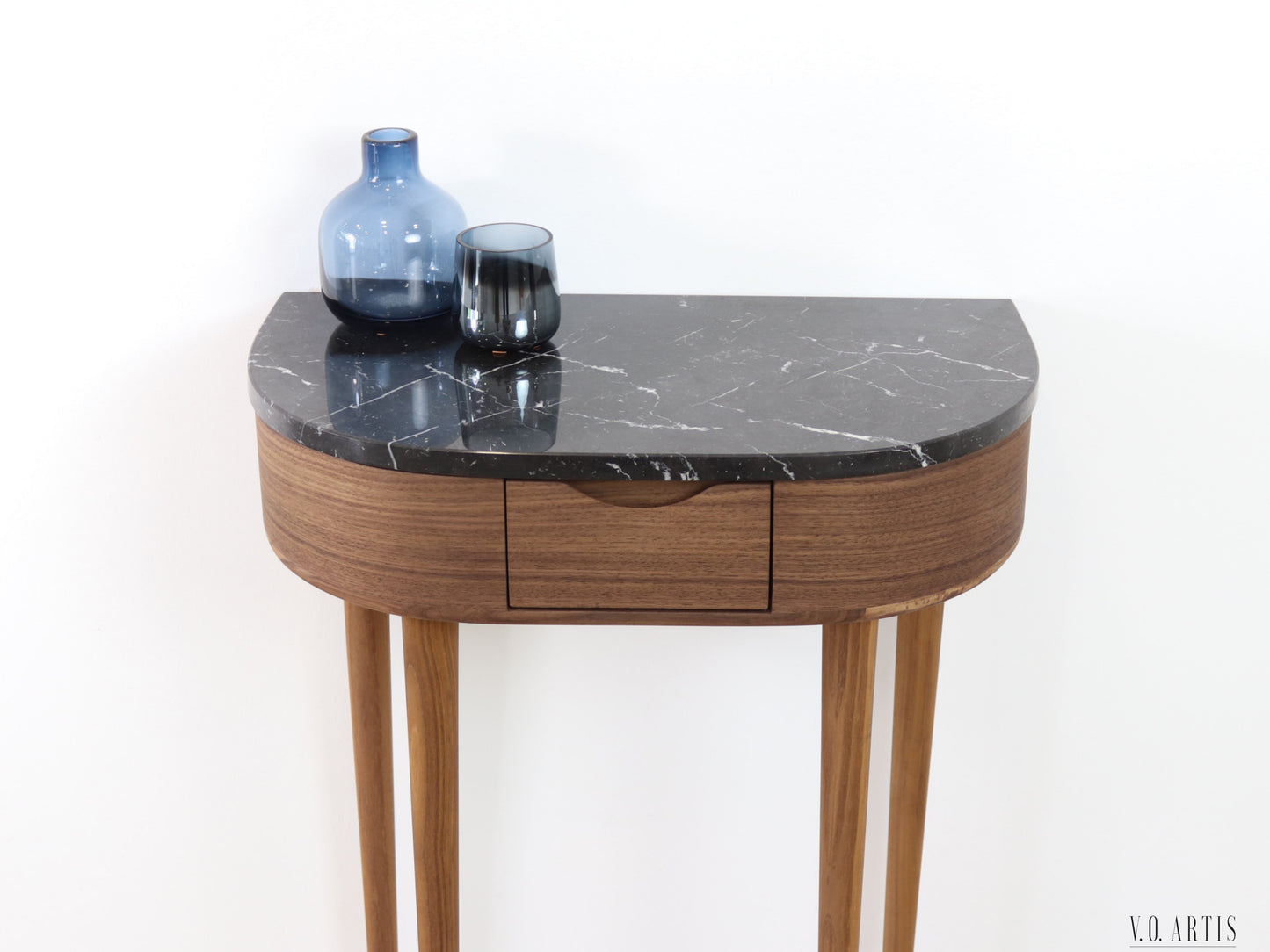 Console table small  in Oak or Walnut with Marble top