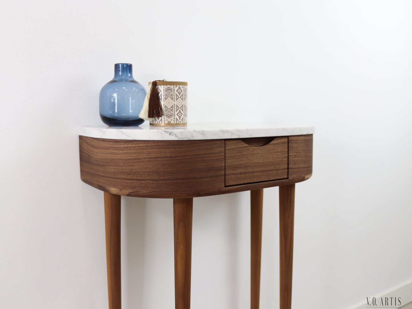 Console table small  in Oak or Walnut with Marble top