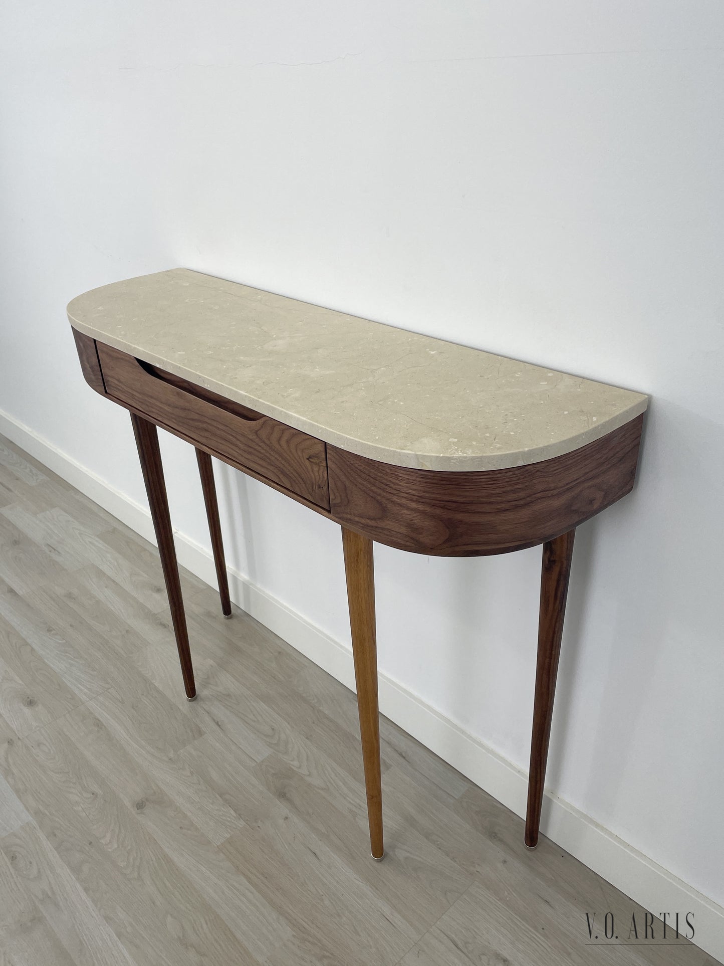 Marble Console Table.  Walnut Hallway Table, Modern Wood Entryway Furniture