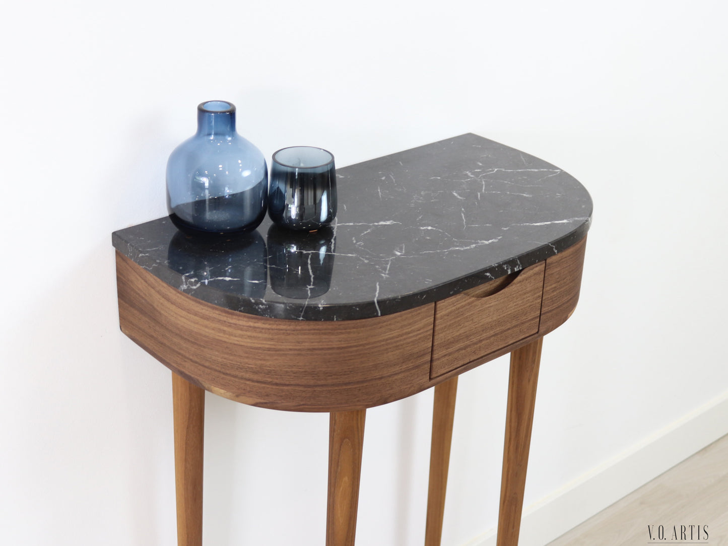 Console table small  in Oak or Walnut with Marble top