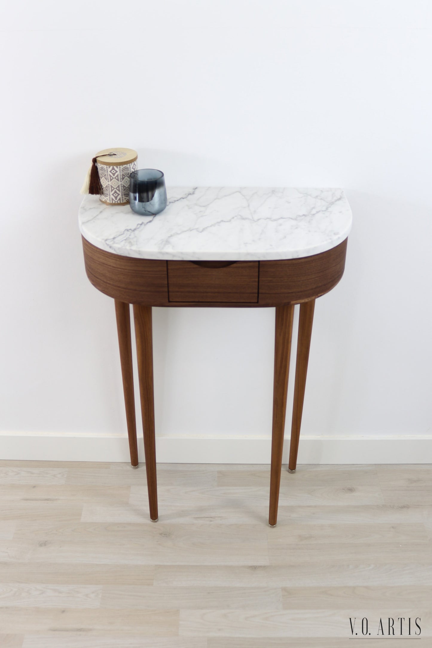 Console table small  in Oak or Walnut with Marble top