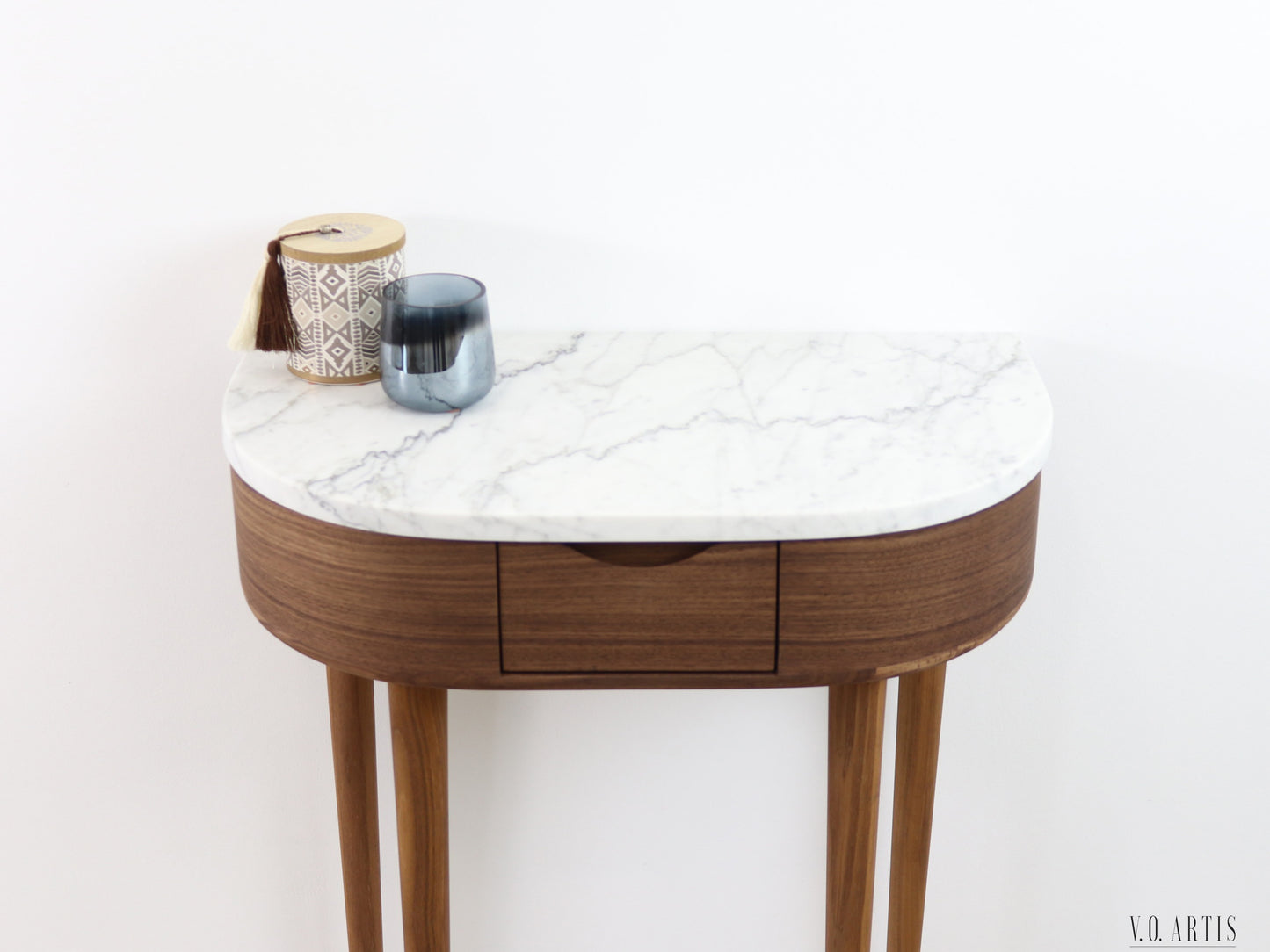 Console table small  in Oak or Walnut with Marble top