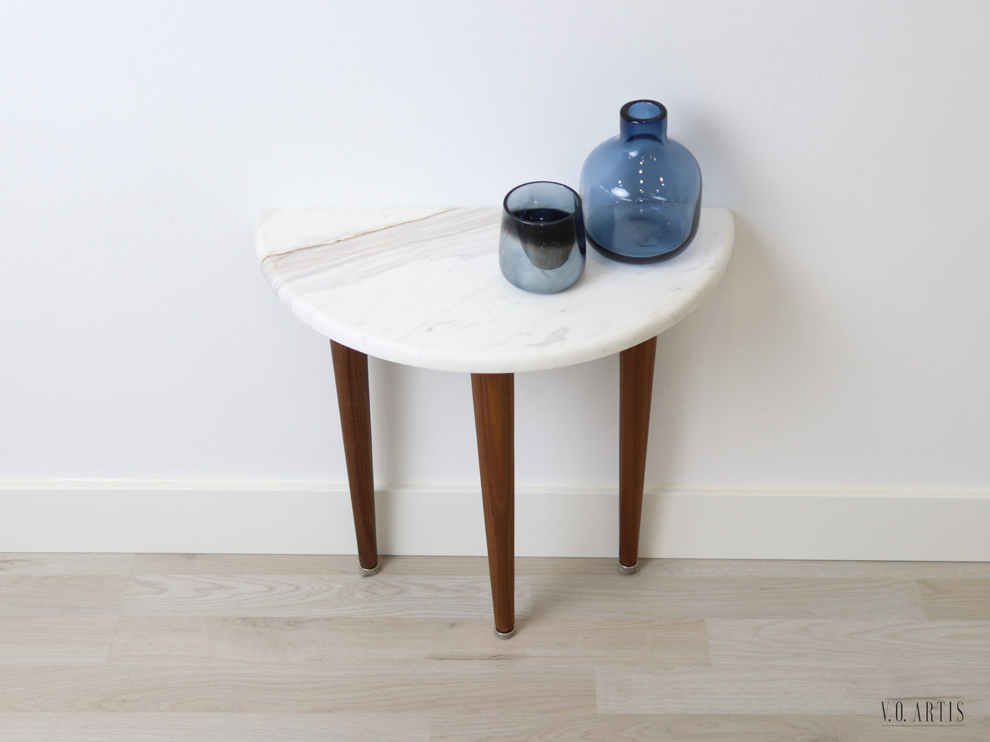 Side table for living room in solid american Walnut with marble top