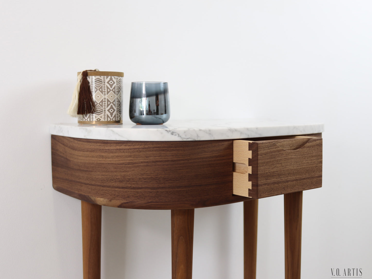 Console table small  in Oak or Walnut with Marble top