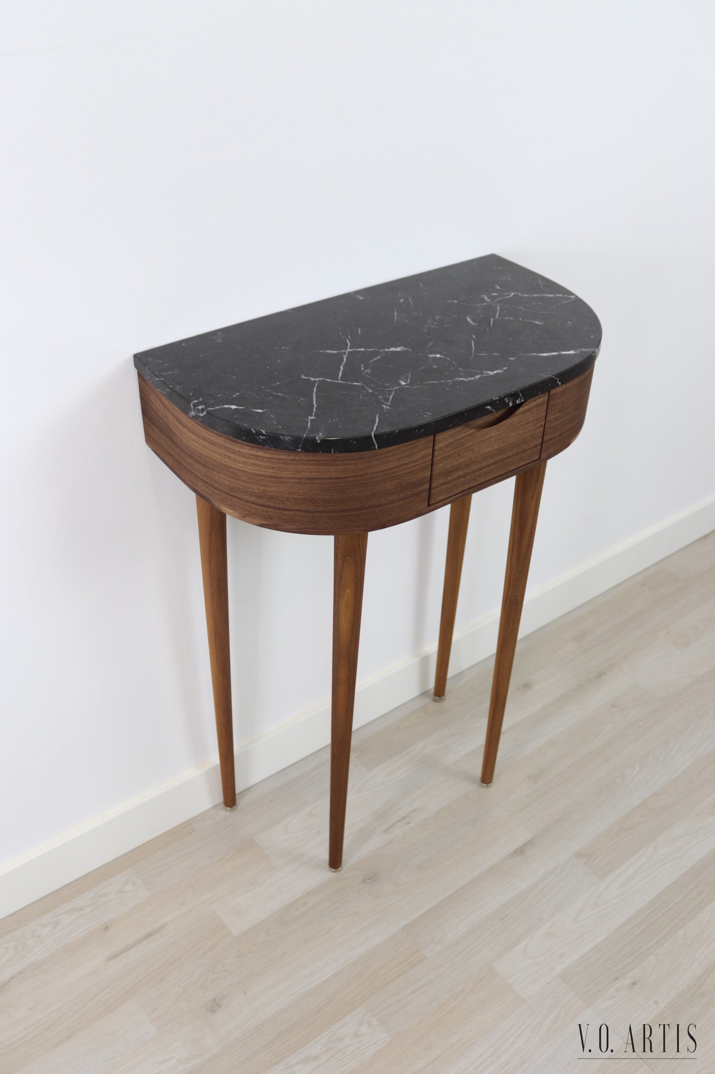 Console table small  in Oak or Walnut with Marble top